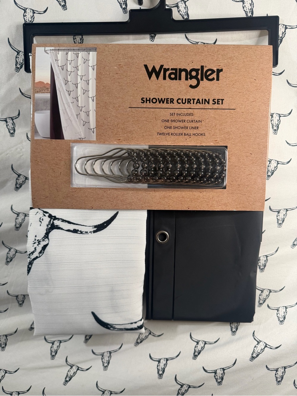 Wrangler Black and White Western Skull Shower Curtain Set